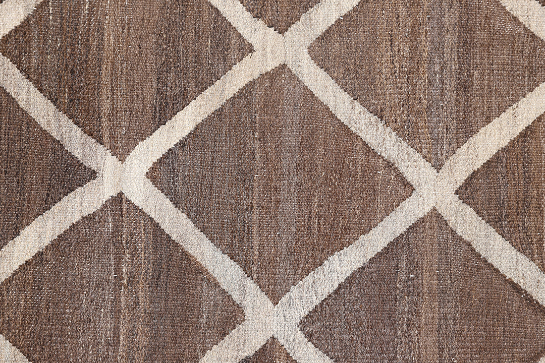 9'x12' Ariana Brown and Grey Geometric Diamond Kilim