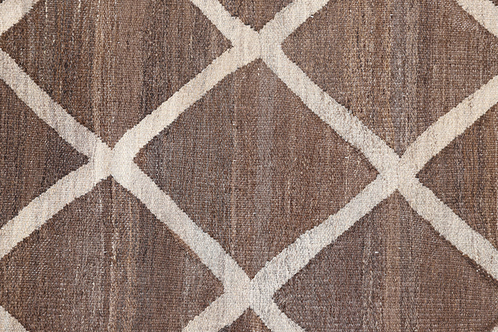 9'x12' Ariana Brown and Grey Geometric Diamond Kilim