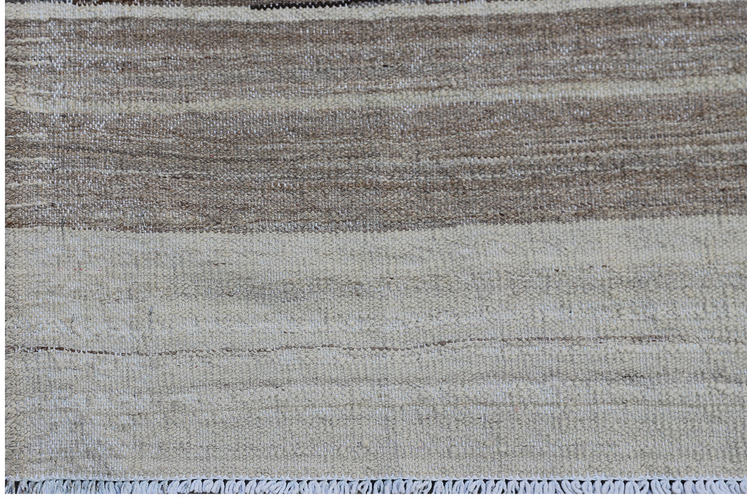 Ariana Rugs 12'1" x 7'4" Brown Striped Hand-Woven Wool Kilim