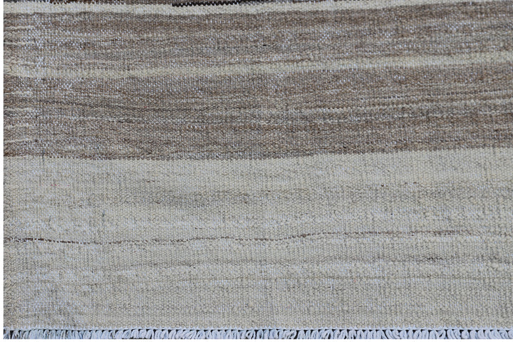 Ariana Rugs 12'1" x 7'4" Brown Striped Hand-Woven Wool Kilim