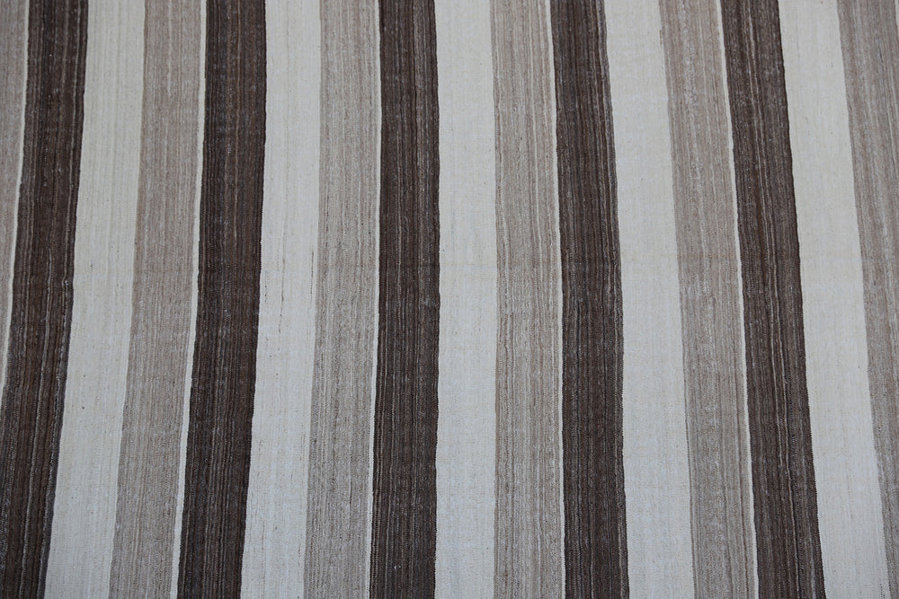 Ariana Rugs 12'1" x 7'4" Brown Striped Hand-Woven Wool Kilim
