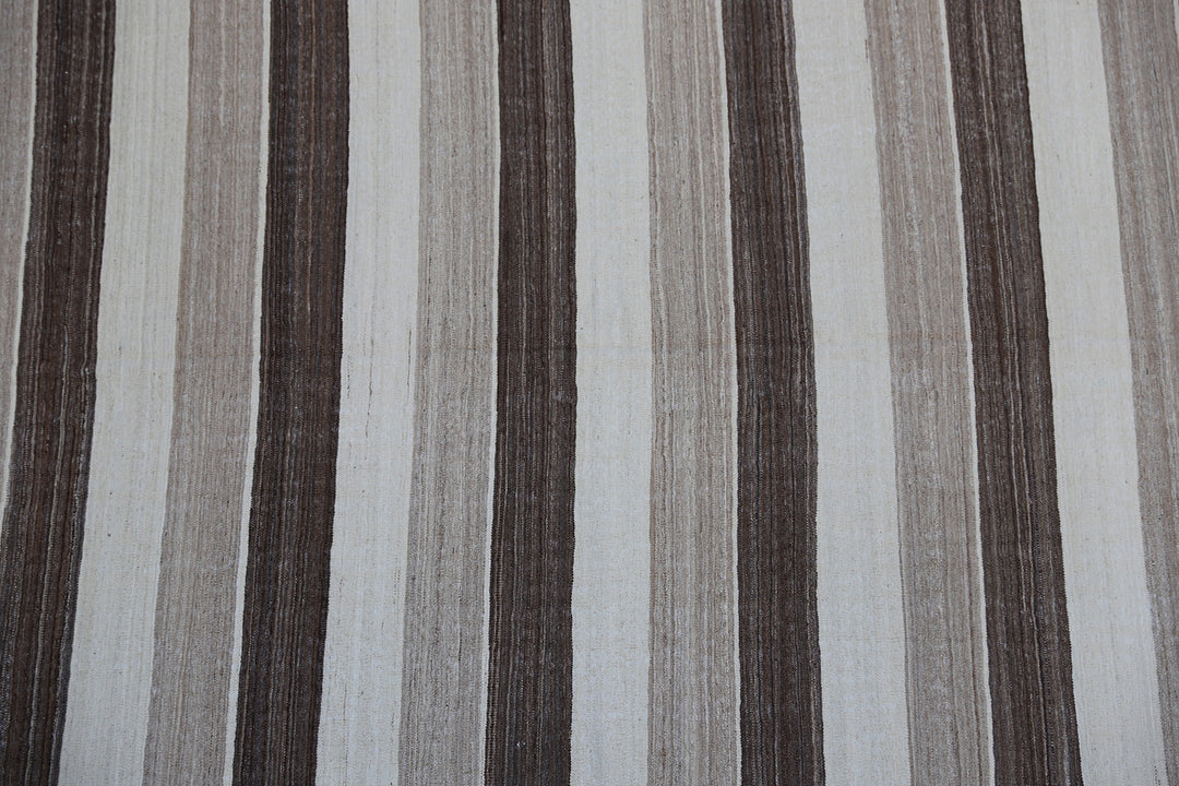 Ariana Rugs 12'1" x 7'4" Brown Striped Hand-Woven Wool Kilim
