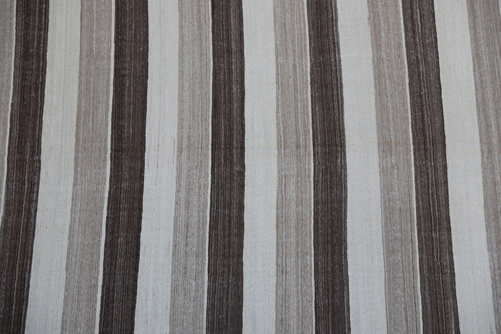 Ariana Rugs 12'1" x 7'4" Brown Striped Hand-Woven Wool Kilim