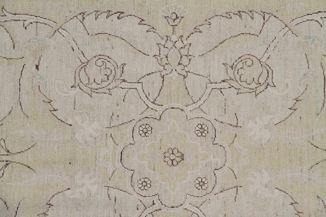 Authentic Ariana Traditional Collection 6x9 area rug featuring a fine luxury Polonaise floral design in a soft yellow, ivory, and brown color palette with woven silk highlights, hand-knotted in Afghanistan.