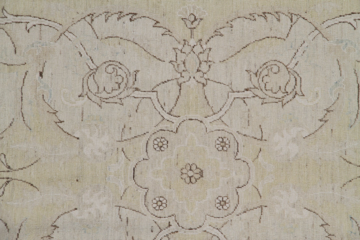 Authentic Ariana Traditional Collection 6x9 area rug featuring a fine luxury Polonaise floral design in a soft yellow, ivory, and brown color palette with woven silk highlights, hand-knotted in Afghanistan.