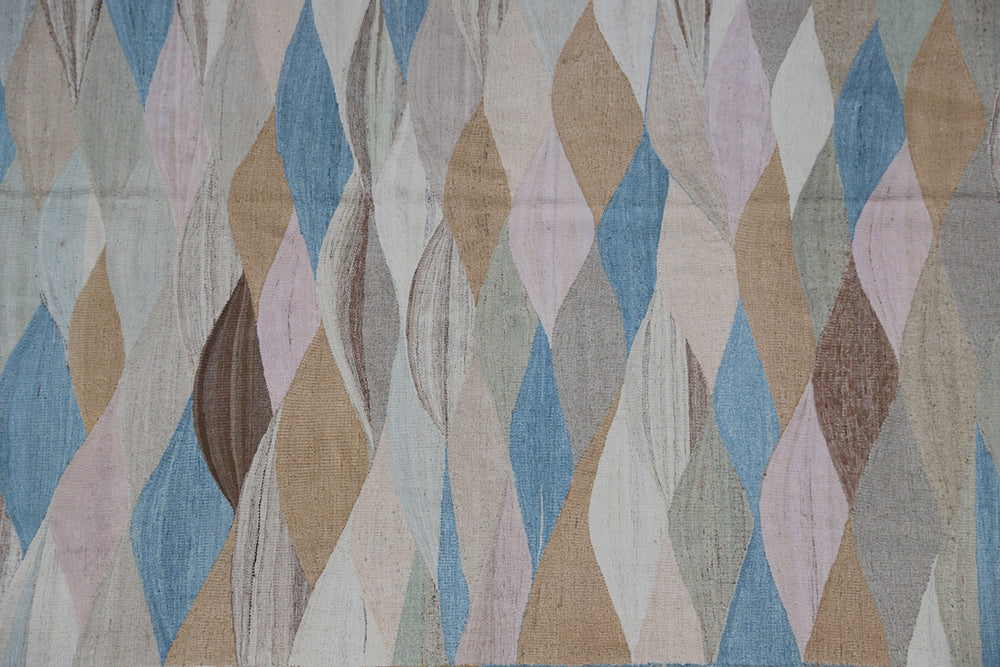 Authentic Ariana Hand-Knotted Kilim - Large Colorful Blue and Gold Design