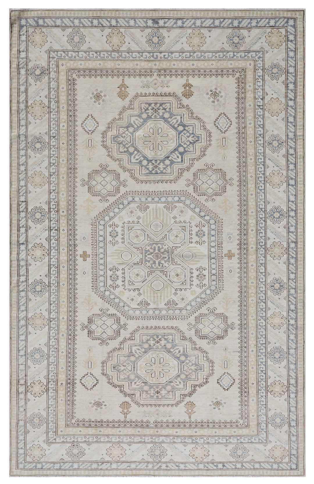 6x9 Geometric Kazak Hand-Knotted Organic Wool Rug