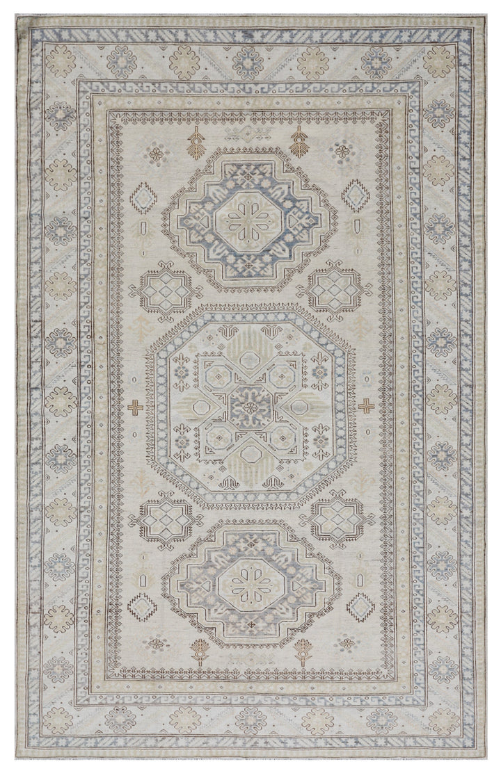 6x9 Geometric Kazak Hand-Knotted Organic Wool Rug