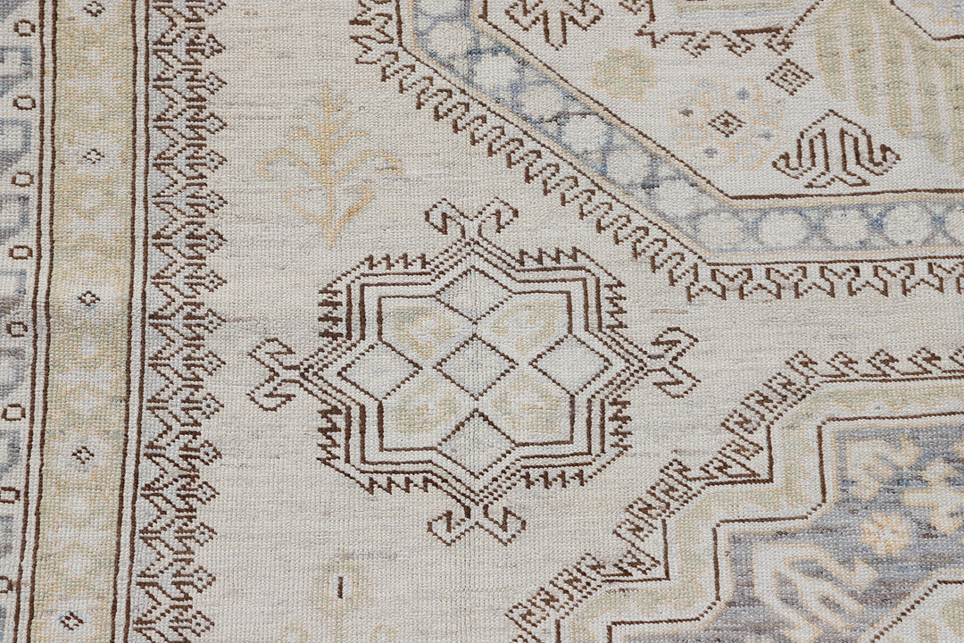 6x9 Geometric Kazak Hand-Knotted Organic Wool Rug