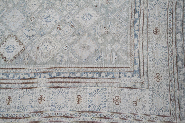 Ariana Hazara 17'4" x 14'5" Large Caucasian Geometric Hand-Knotted Rug