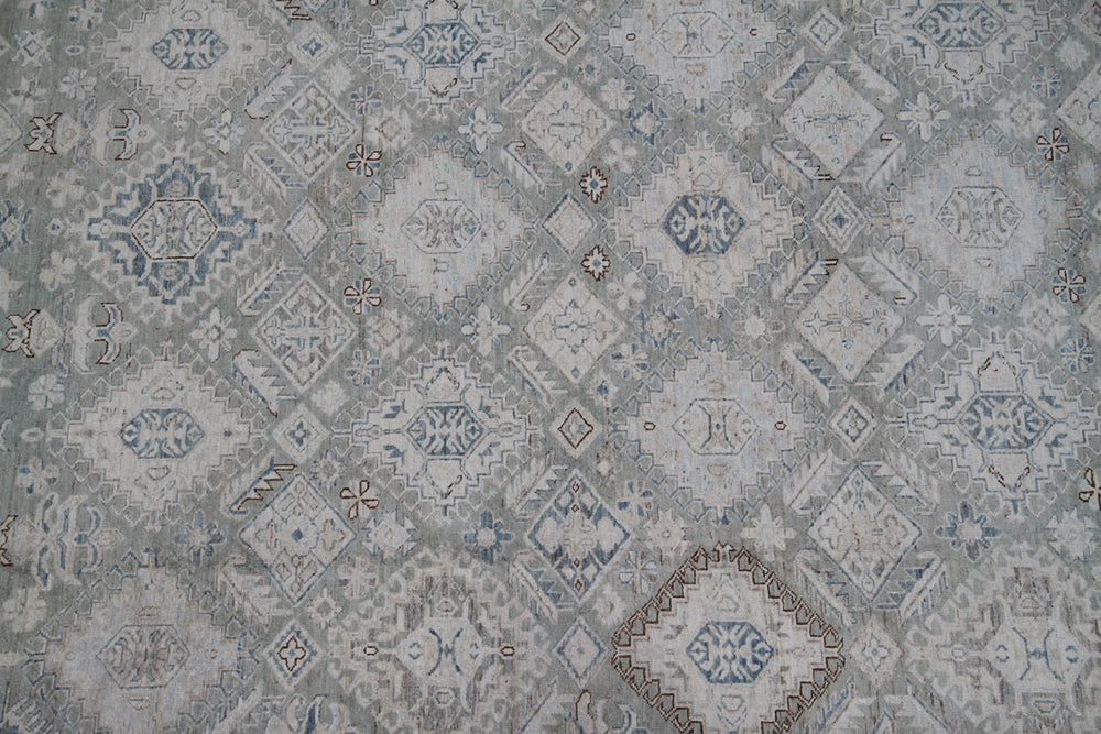 Ariana Hazara 17'4" x 14'5" Large Caucasian Geometric Hand-Knotted Rug