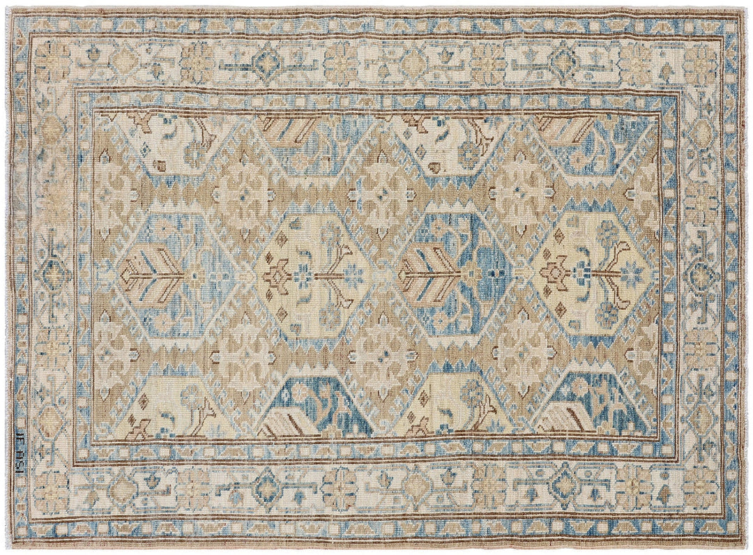 Ariana Hazara Collection: Hand-Knotted Geometric Small Wool Rug