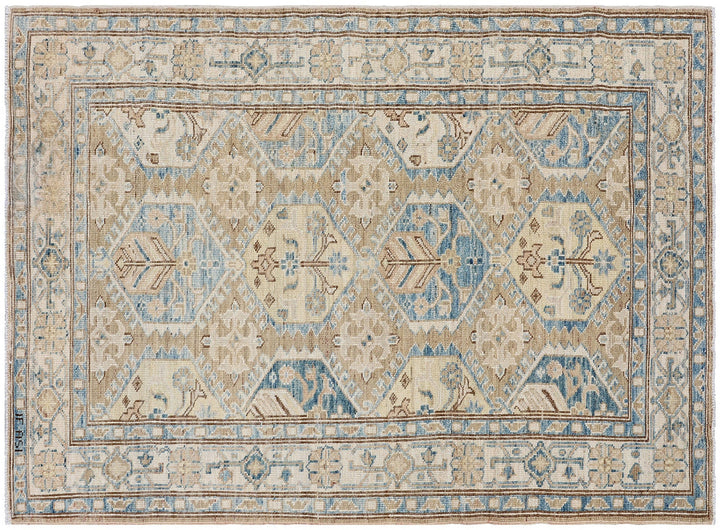 Ariana Hazara Collection: Hand-Knotted Geometric Small Wool Rug