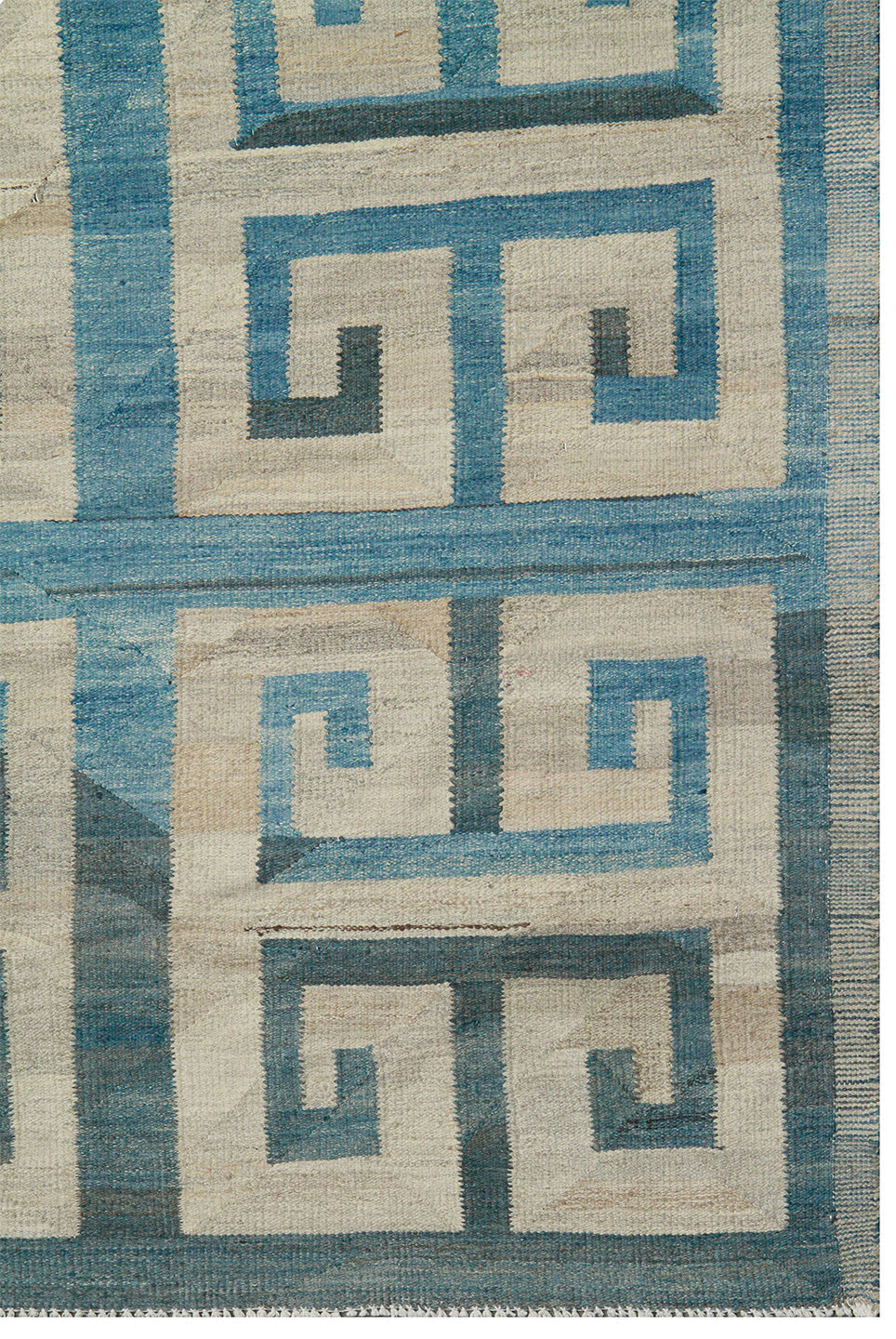 Authentic Ariana Kilim - Large Blue and White Geometric Design