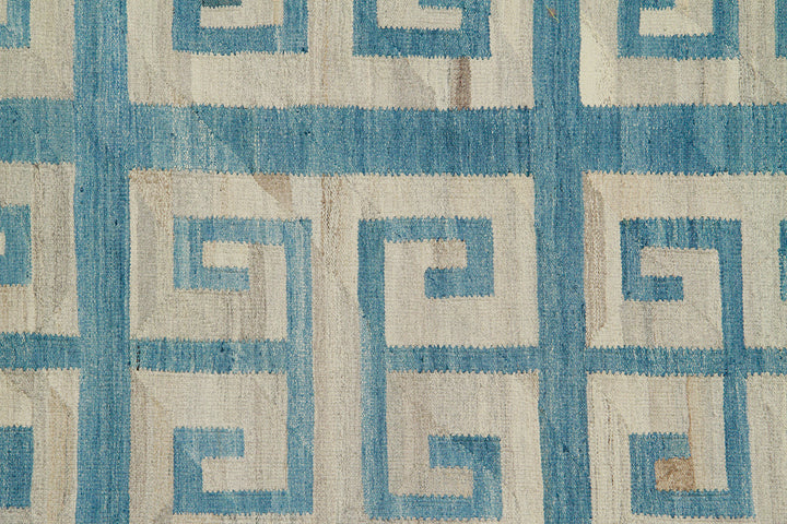 Authentic Ariana Kilim - Large Blue and White Geometric Design