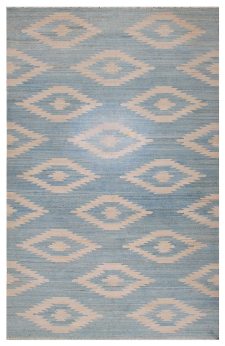 Ariana Rugs 10'5" x 6'6" Blue and White Geometric Medallion Kilim