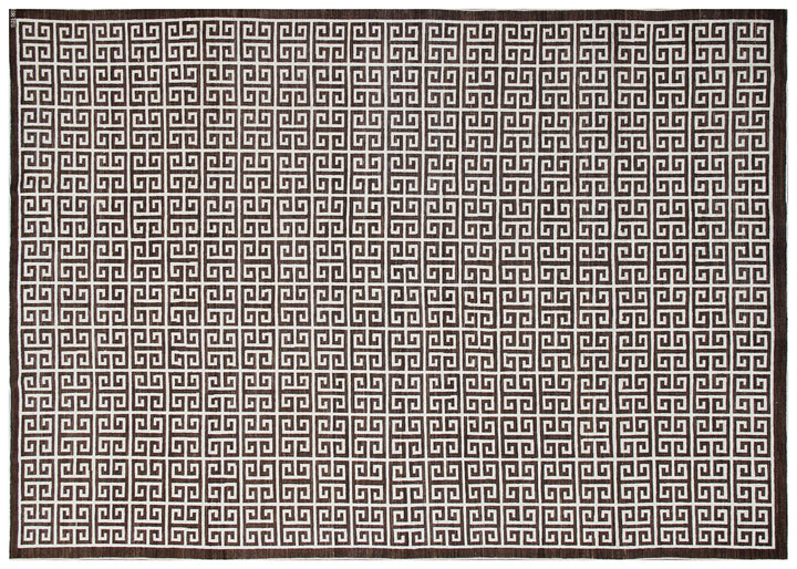 Close-up of 6'x9' Ariana Modern rug showing ivory white geometric lines on a dark brown background.