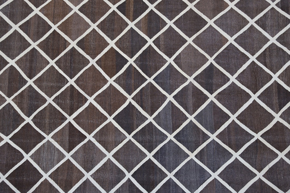 Ariana Rugs 10'x14' handwoven brown and ivory wool kilim area rug featuring an organic flatweave structure on a natural wool foundation.