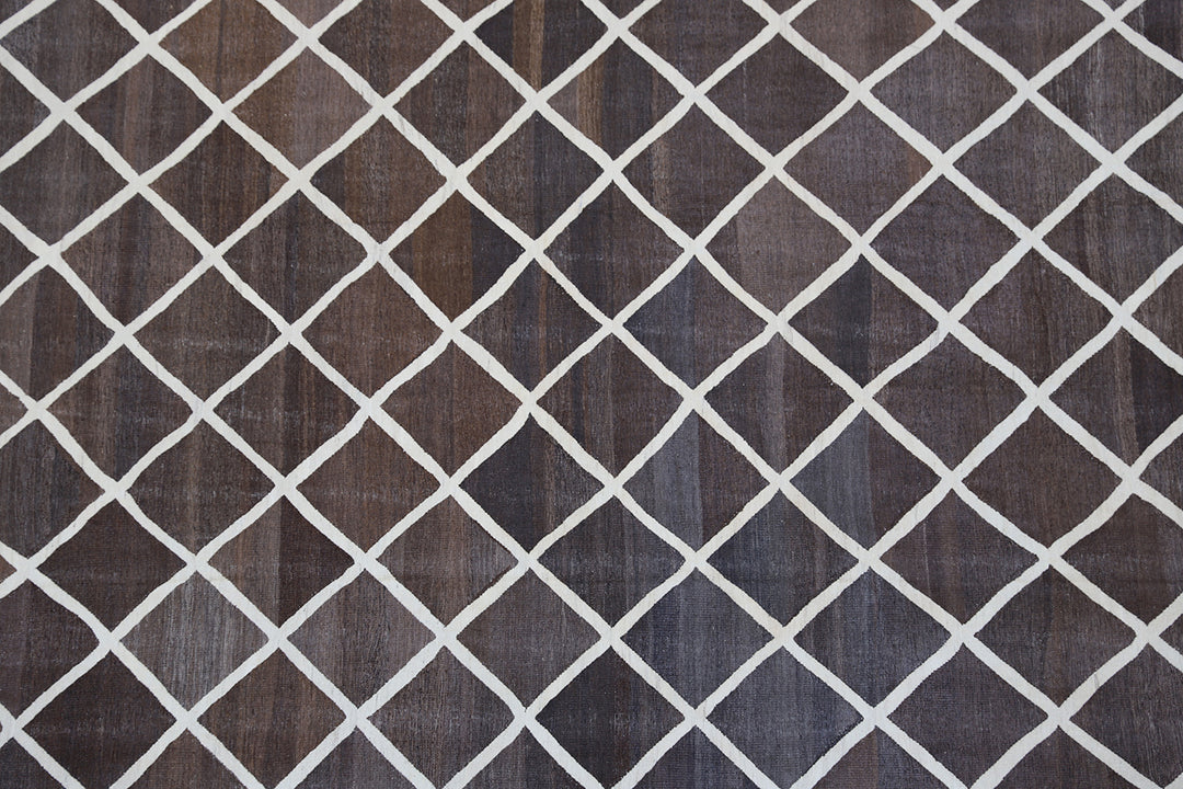 Ariana Rugs 10'x14' handwoven brown and ivory wool kilim area rug featuring an organic flatweave structure on a natural wool foundation.