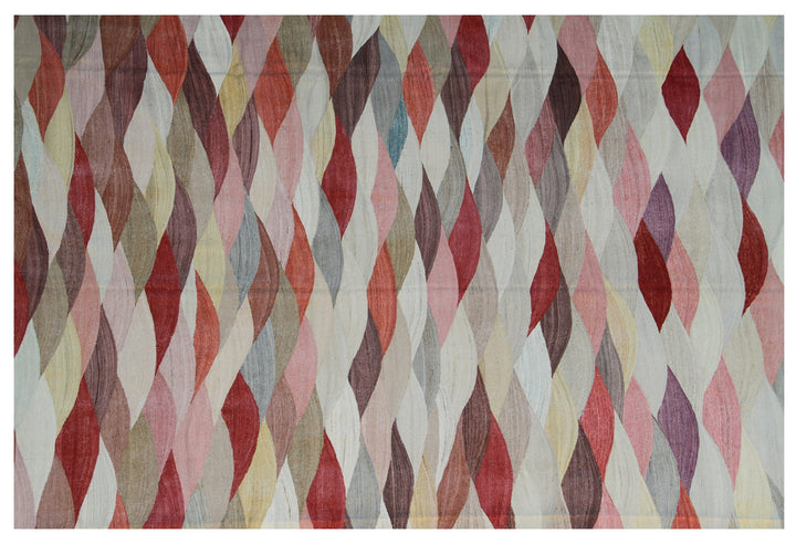Ariana Rugs 13'x25' oversized handwoven colorful wool kilim area rug featuring a vibrant geometric flatweave construction on a cotton foundation.