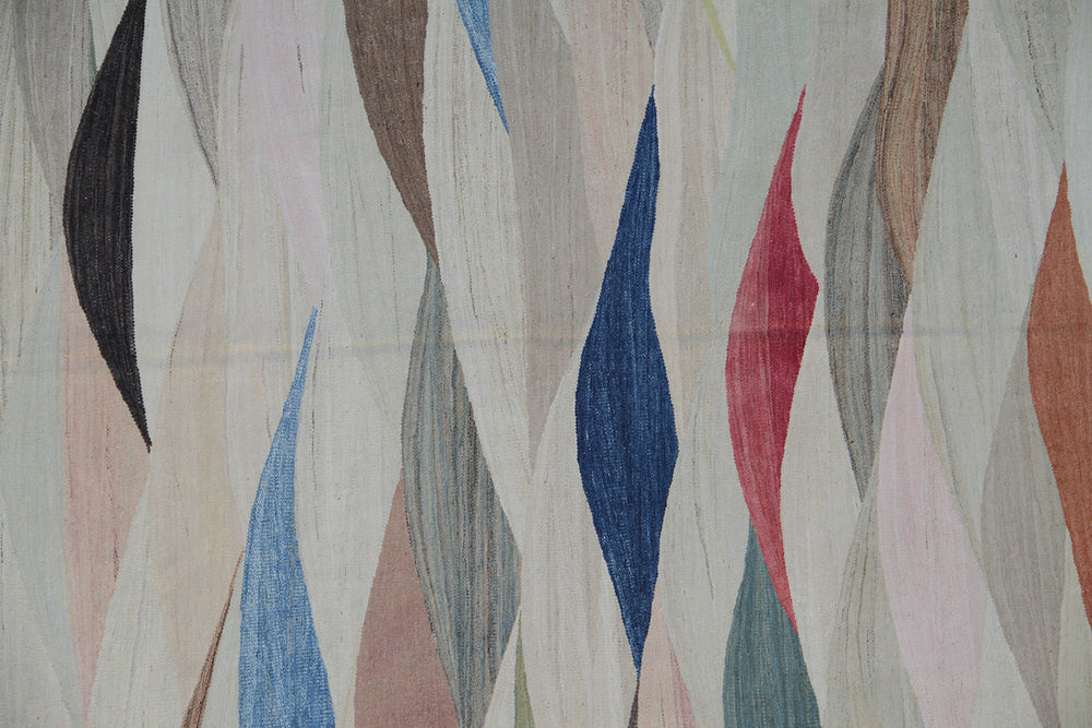 Ariana Rugs 16'x26' handwoven colorful contemporary multi-jewel tone wool kilim area rug crafted by skilled Uzbek women in Afghanistan on a cotton foundation.