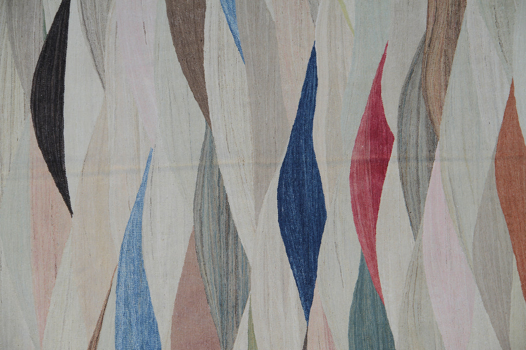 Ariana Rugs 16'x26' handwoven colorful contemporary multi-jewel tone wool kilim area rug crafted by skilled Uzbek women in Afghanistan on a cotton foundation.