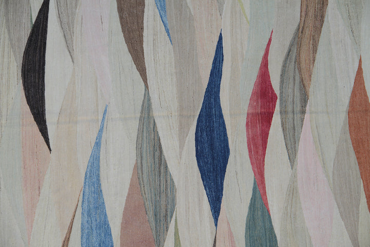Ariana Rugs 16'x26' handwoven colorful contemporary multi-jewel tone wool kilim area rug crafted by skilled Uzbek women in Afghanistan on a cotton foundation.
