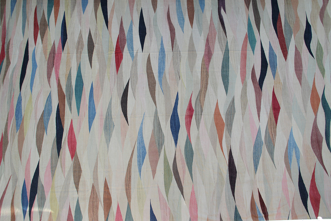 Ariana Rugs 16'x26' handwoven colorful contemporary multi-jewel tone wool kilim area rug crafted by skilled Uzbek women in Afghanistan on a cotton foundation.