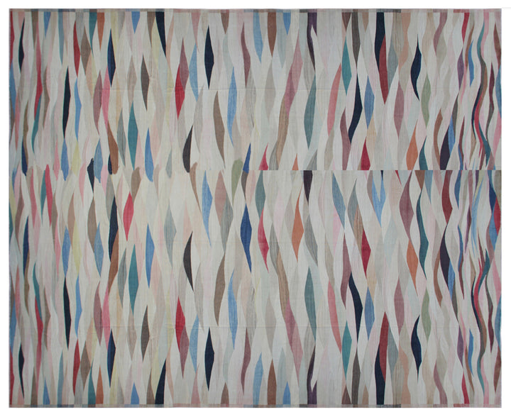 Ariana Rugs 16'x26' handwoven colorful contemporary multi-jewel tone wool kilim area rug crafted by skilled Uzbek women in Afghanistan on a cotton foundation.
