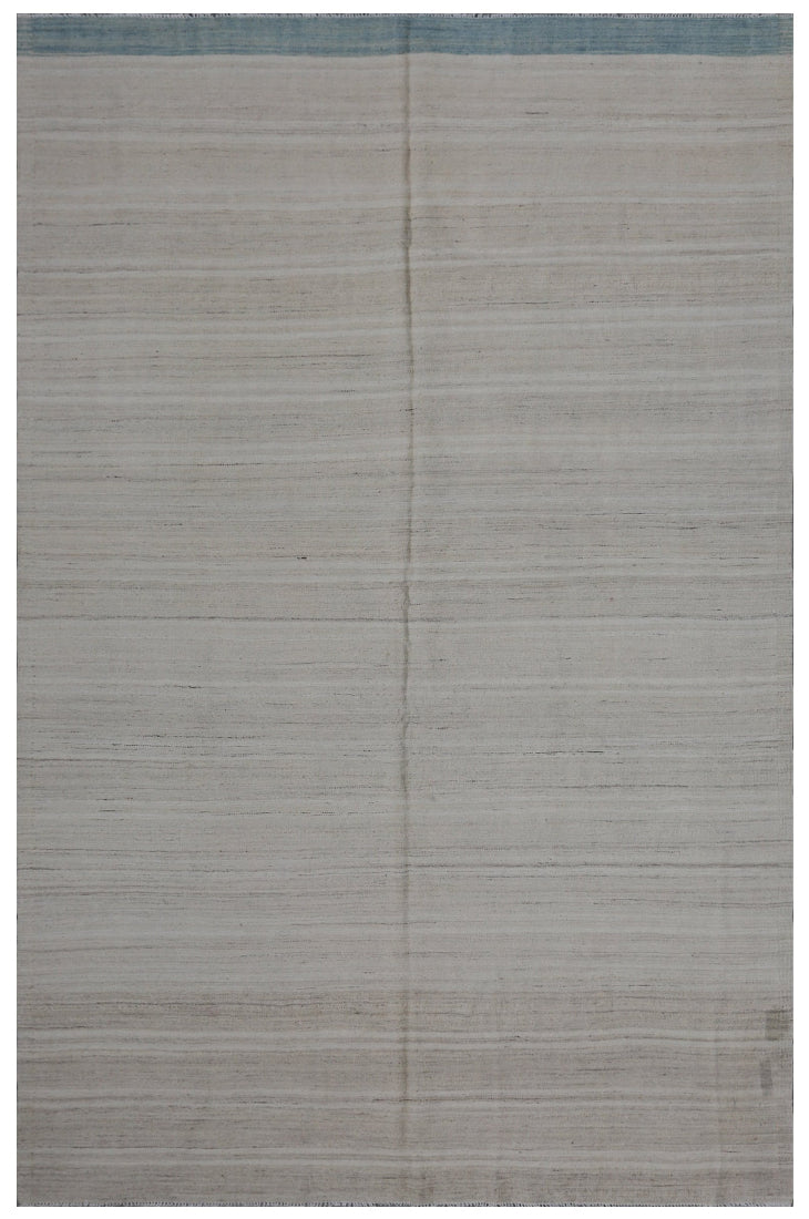 Ariana Rugs 6'x10' fine handwoven blue, ivory, and cream striped wool kilim area rug crafted in Afghanistan on a cotton foundation.