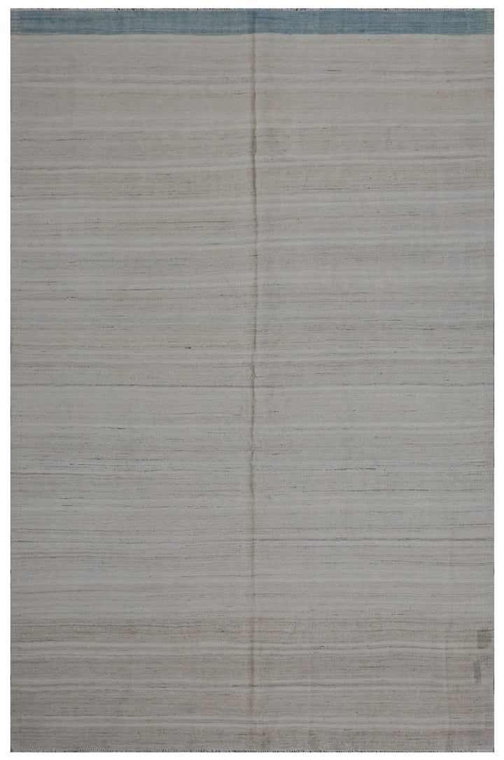 Ariana Rugs 6'x10' fine handwoven blue, ivory, and cream striped wool kilim area rug crafted in Afghanistan on a cotton foundation.