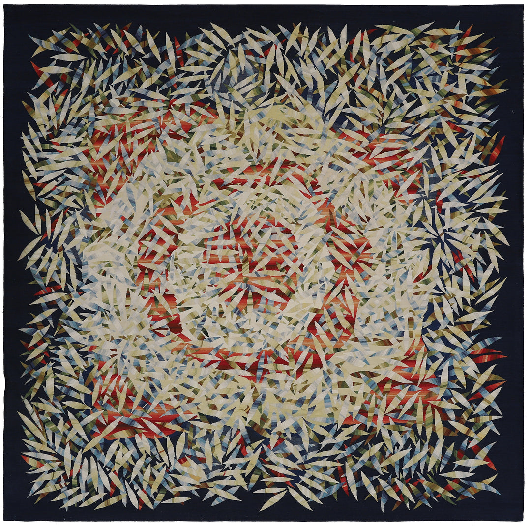 Ariana Rugs 6x6 Modern Aubusson Fine Weave Navy and Autumn Hand-Woven Wool Rug