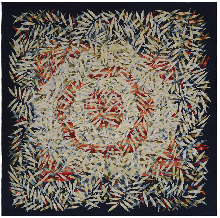 Ariana Rugs 6x6 Modern Aubusson Fine Weave Navy and Autumn Hand-Woven Wool Rug