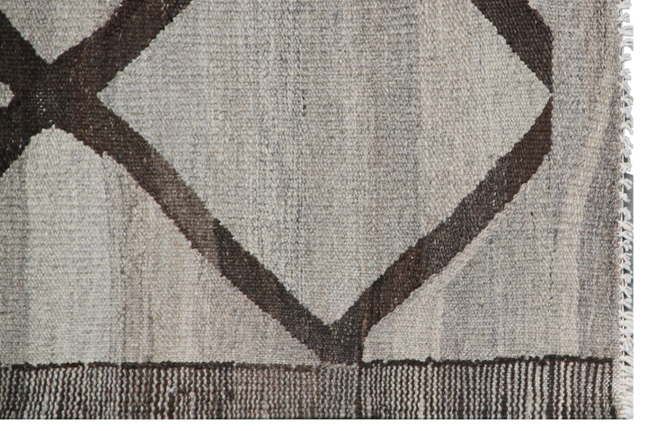 Ariana Rugs 9'x12' handwoven brown and ivory wool kilim area rug featuring a modern flatweave construction on a cotton foundation.