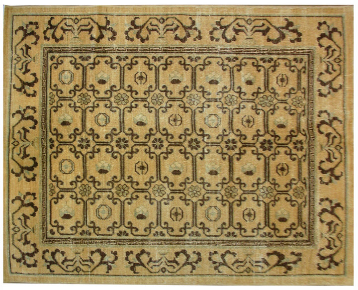 Ariana Samarkand collection small area rug in gold and brown wool featuring a geometric Khotan design