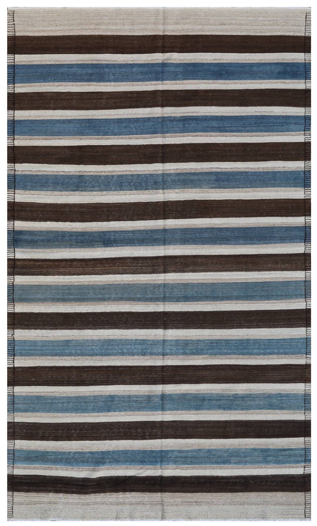 Authentic Ariana Striped Kilim - Blue and Brown Decorative Design
