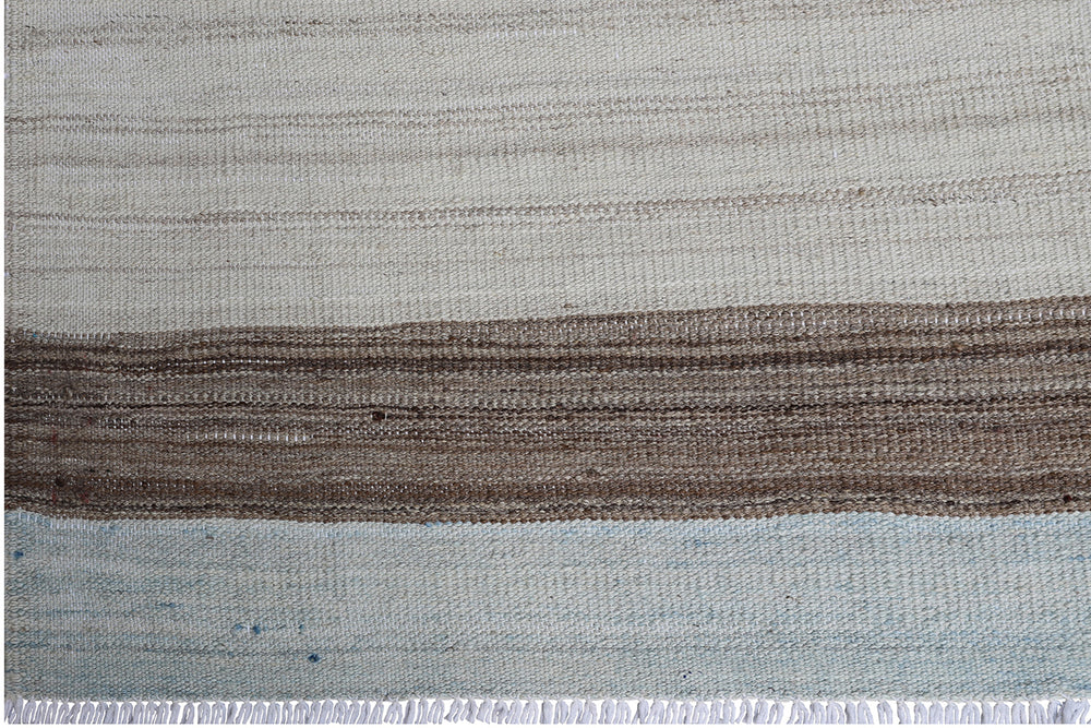 Ariana Rugs 4'8" x 7'5" Light Blue, Ivory and Brown Striped Kilim