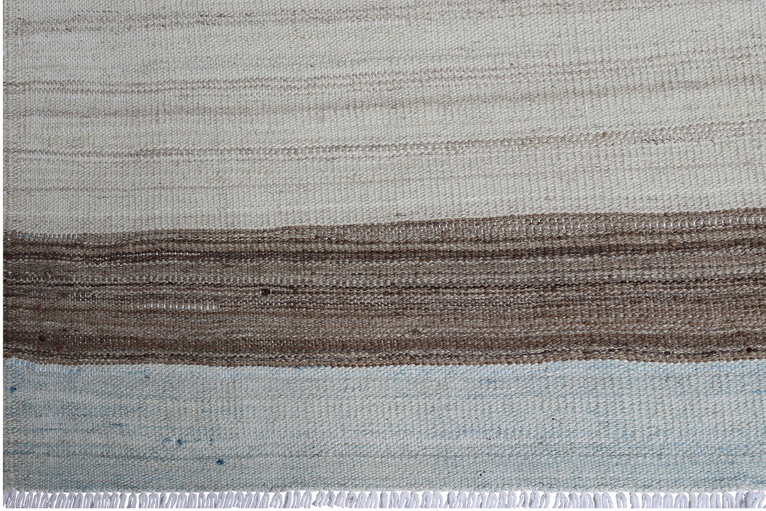Ariana Rugs 4'8" x 7'5" Light Blue, Ivory and Brown Striped Kilim