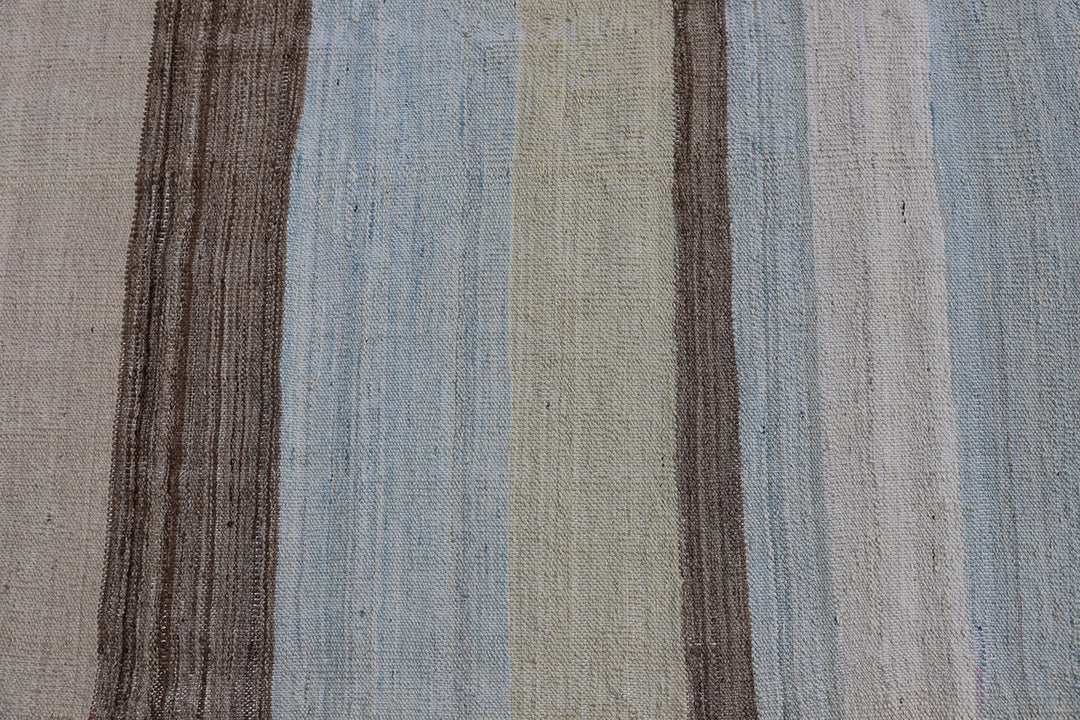 Ariana Rugs 4'8" x 7'5" Light Blue, Ivory and Brown Striped Kilim