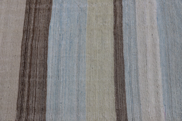 Ariana Rugs 4'8" x 7'5" Light Blue, Ivory and Brown Striped Kilim