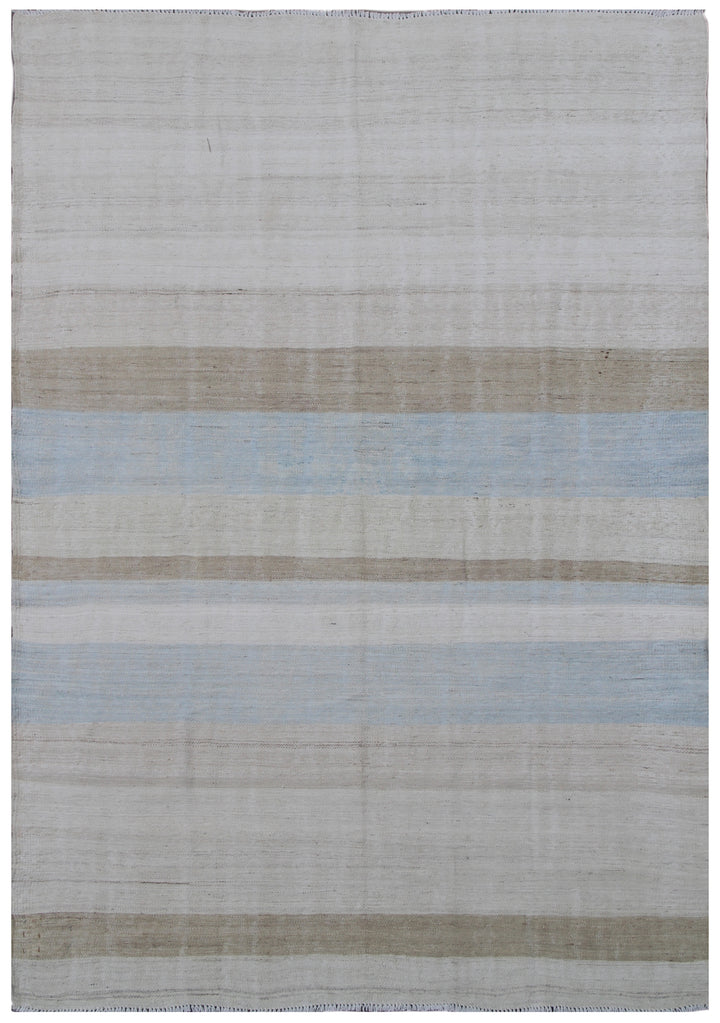 Ariana Rugs 4'3" x 7'3" Light Blue & Ivory Striped Handwoven Kilim