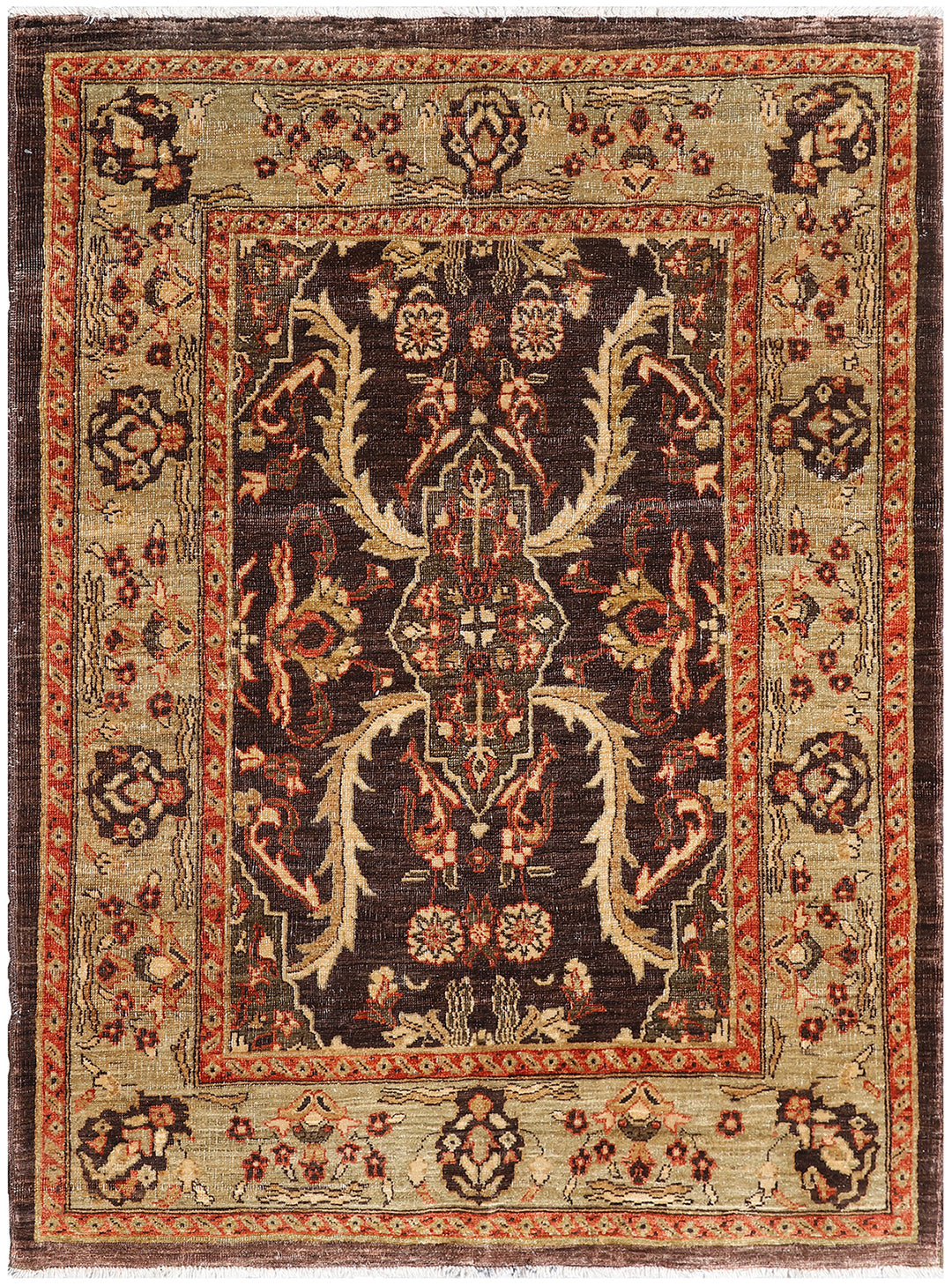 Hand-Knotted 3x5 Ariana Traditional Agra Wool Rug - Brown & Gold