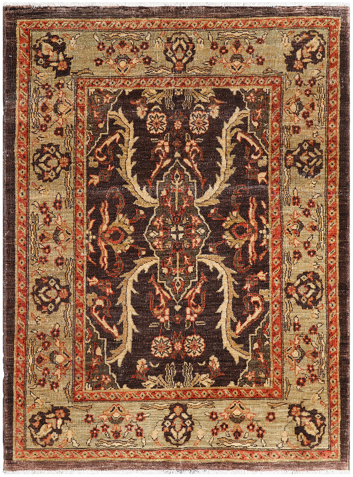Hand-Knotted 3x5 Ariana Traditional Agra Wool Rug - Brown & Gold