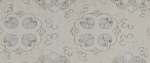 Fine hand-knotted Ariana transitional floral runner rug in soft blue and luminous ivory