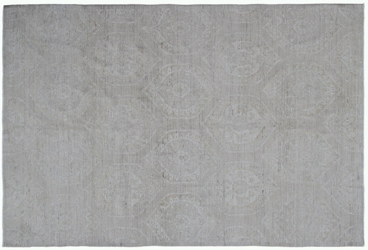 Hand-knotted 6x8 small European design wool rug in soft transitional tones
