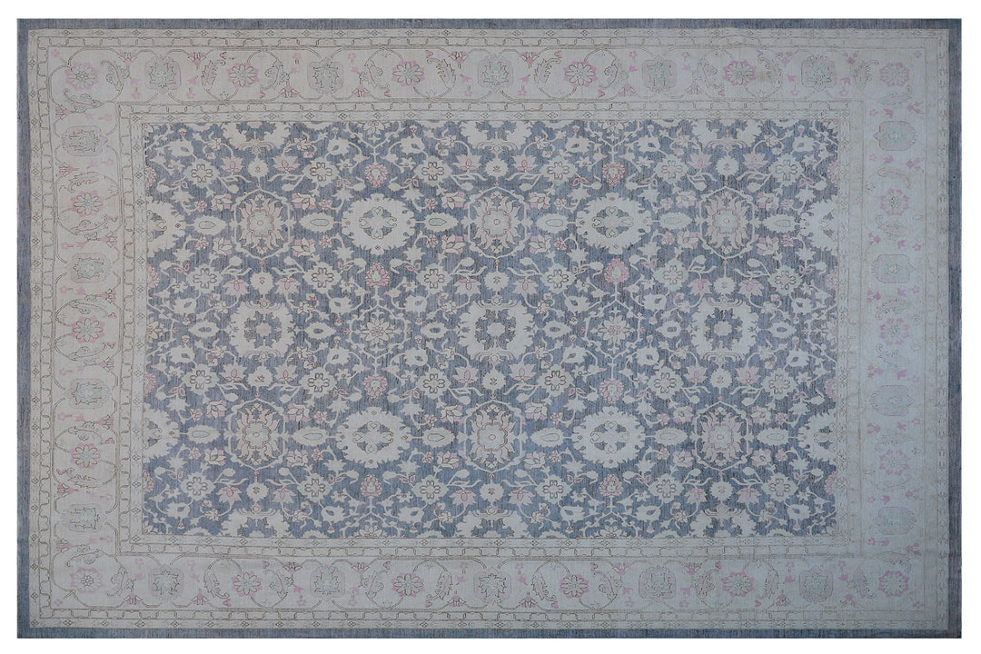 Extra-large 13'x16' hand-knotted Ariana Transitional rug with a fine Zigler Mahal design in wool and cotton.