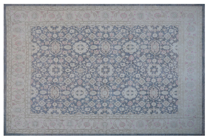 Extra-large 13'x16' hand-knotted Ariana Transitional rug with a fine Zigler Mahal design in wool and cotton.