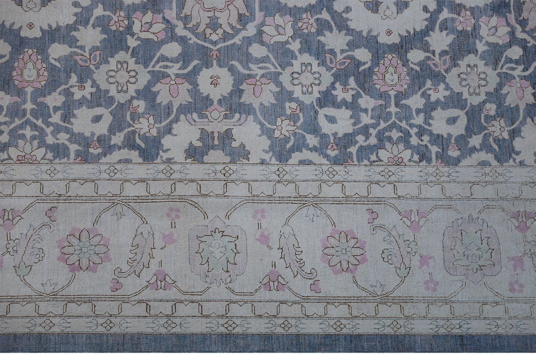 Extra-large 13'x16' hand-knotted Ariana Transitional rug with a fine Zigler Mahal design in wool and cotton.