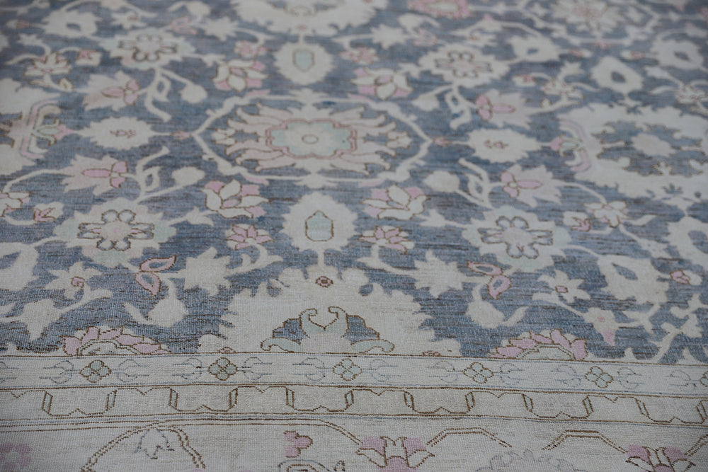 Extra-large 13'x16' hand-knotted Ariana Transitional rug with a fine Zigler Mahal design in wool and cotton.