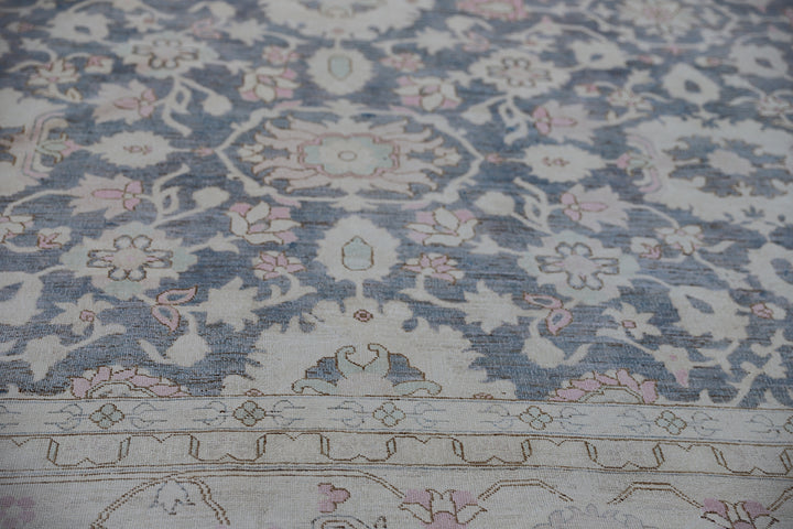 Extra-large 13'x16' hand-knotted Ariana Transitional rug with a fine Zigler Mahal design in wool and cotton.